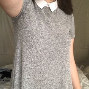 grey knit white collared dress
